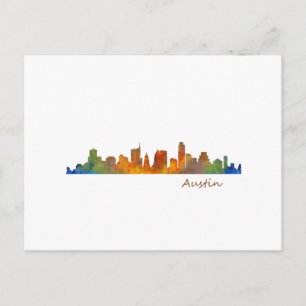 Austin Texas waterverf skyline v1 Briefkaart