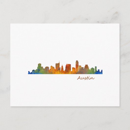 Austin Texas waterverf skyline v1 Briefkaart (Voorkant)