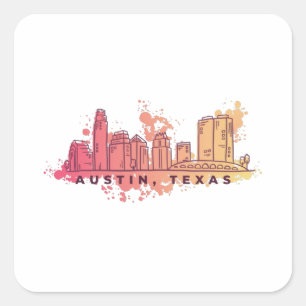 Austin Texas Waterverf Skyline Vierkante Sticker