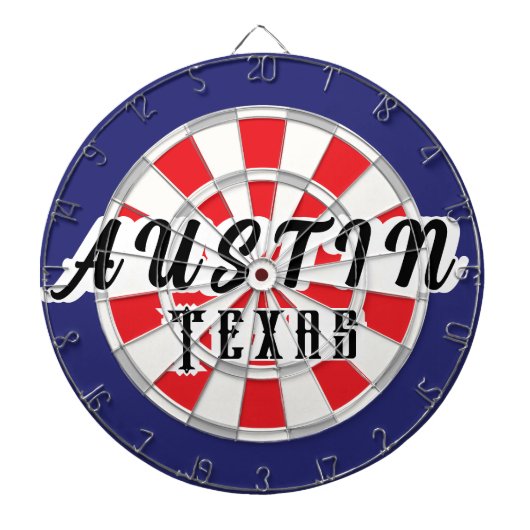 AUSTIN Texas wit, zilver, rood en marineblauw Dartbord (Voorkant)