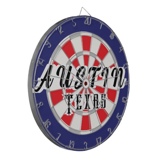 AUSTIN Texas wit, zilver, rood en marineblauw Dartbord (Voorkant Links)