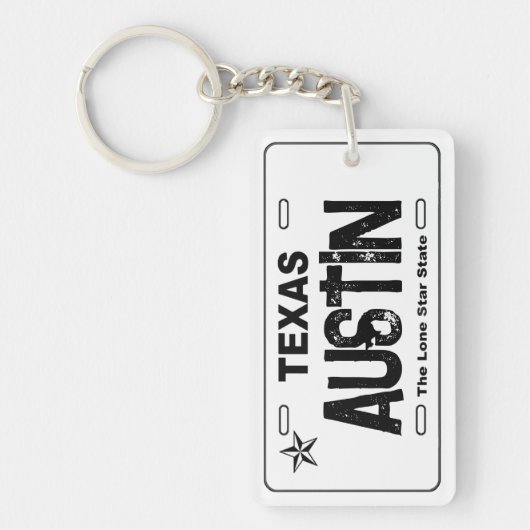 Austin Texas witte licentie bord sleutelhanger (Voorkant)