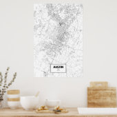 Austin, Texas (zwart op wit) Poster (Keuken)