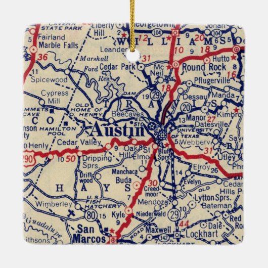 Austin TX 1941 Map Keramisch Ornament (Achterkant)