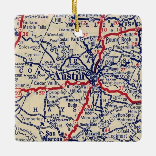 Austin TX 1941 Map Keramisch Ornament (Voorkant)