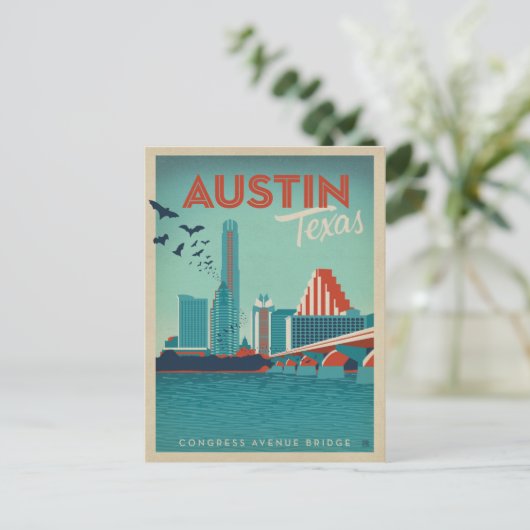 Austin, TX - Congress Avenue Bridge Briefkaart (Staand voorkant)