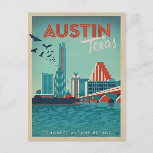 Austin, TX - Congress Avenue Bridge Briefkaart (Voorkant)