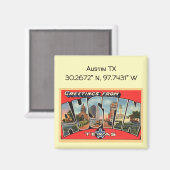 Austin TX-kaartcoördinaten stijl Magneet (Voorkant / Achterkant)