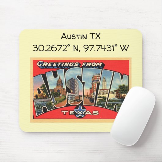 Austin TX-kaartcoördinaten stijl Muismat (Met muis)