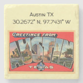 Austin TX-kaartcoördinaten  stijl Stenen Onderzetter (Voorkant)