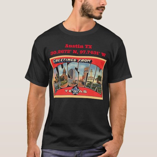 Austin TX-kaartcoördinaten  stijl T-shirt (Voorkant)