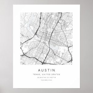 Austin TX Minimalistische Stadkaart Kunstprint Poster