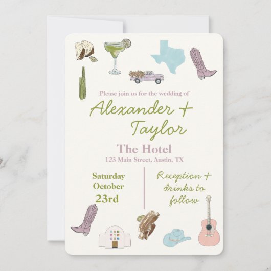 Austin, TX Uitnodigingen voor bruiloften (Voorkant)