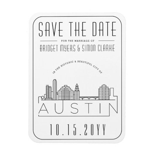 Austin, TX Wedding gestileerde Skyline sparen de D Magneet (Verticaal)