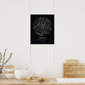 Austin TX Zwarte Stad Kaart Kunstprint Poster (Keuken)