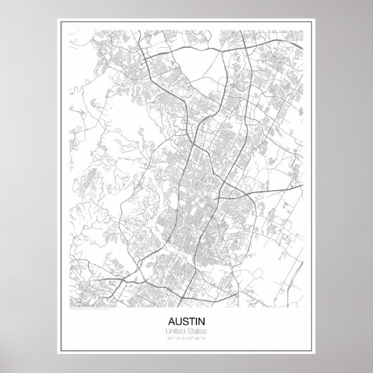 Austin, US Minimalist Map Poster (Voorkant)