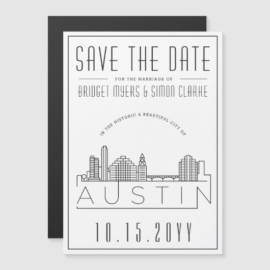 Austin Wedding | De gestileerde Veldlijn sparen de Magnetische Uitnodiging (Voorkant / Achterkant)