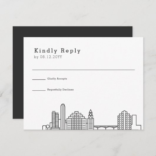 Austin Wedding | Gestileerde Skyline RSVP (Voorkant / Achterkant)