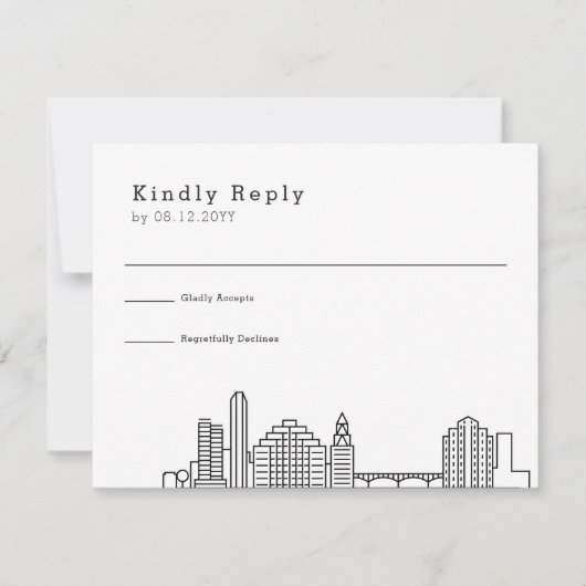 Austin Wedding | Gestileerde Skyline RSVP Kaartje (Voorkant)