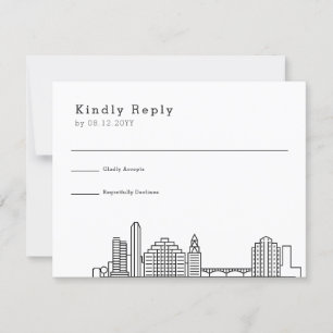 Austin Wedding Gestileerde Skyline RSVP Kaartje