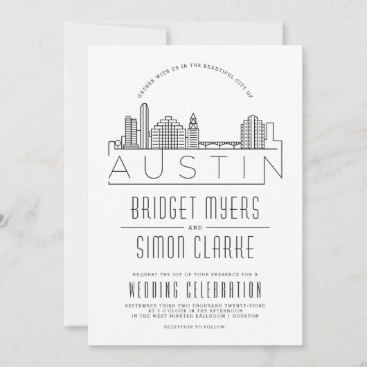 Austin Wedding | Gestileerde Skyline uitnodiging (Voorkant)
