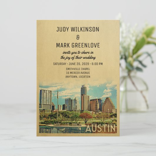 Austin Wedding Invitation Texas Kaart (Staand voorkant)