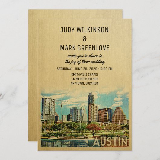 Austin Wedding Invitation Texas Kaart (Voorkant / Achterkant)