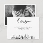 Austin Wedding Minimalist Sketch RSVP Informatiekaartje (Voorkant / Achterkant)