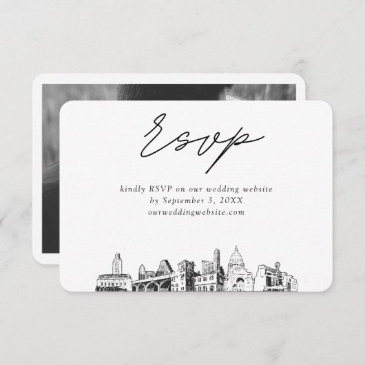 Austin Wedding Minimalist Sketch RSVP Informatiekaartje (Voorkant / Achterkant)
