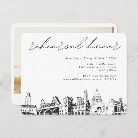 Austin Wedding Rehearsal Invite Enclosure Card Informatiekaartje (Voorkant / Achterkant)