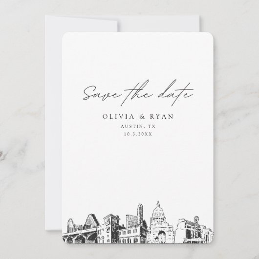 Austin Wedding Save the Date Downtown Bruiloft Kaart (Voorkant)