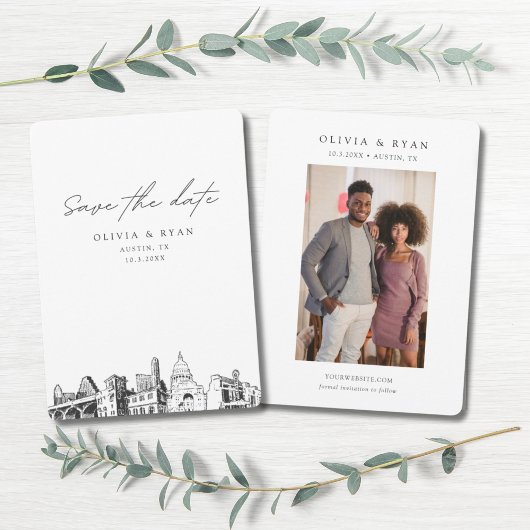 Austin Wedding Save the Date Downtown Bruiloft Kaart