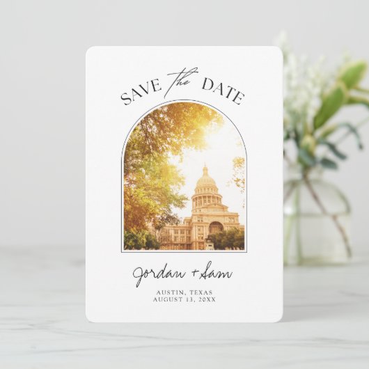 Austin Wedding Texas State Capitol Save the Date Kaart (Staand voorkant)