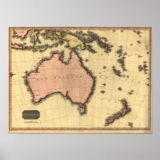 Australaziatische kaart 1818 - Australië, Nieuw-Ze Poster (Voorkant)