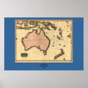Australaziatische kaart 1818 - Australië, Nieuw-Ze Poster