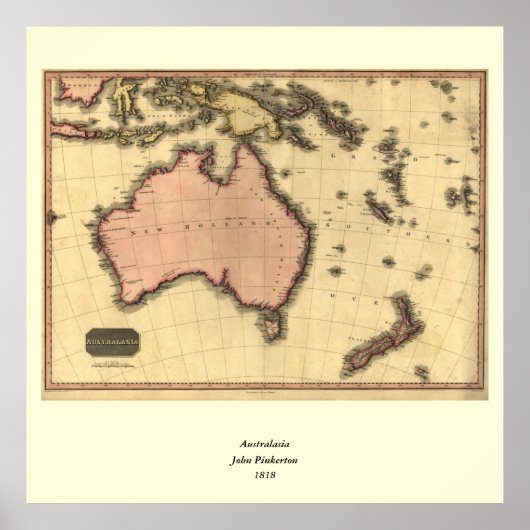 Australaziatische kaart 1818 - Australië, Nieuw-Ze Poster (Voorkant)