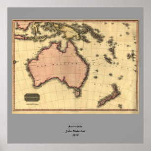 Australaziatische kaart 1818 - Australië, Nieuw-Ze Poster