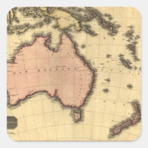 Australaziatische kaart 1818 - Australië, Nieuw-Ze Vierkante Sticker
