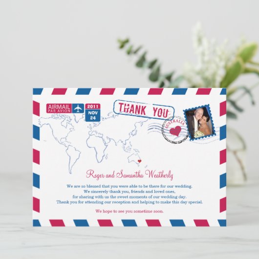 Australia Air Mail Wedding Bedankt (Staand voorkant)
