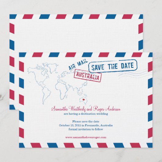 Australia Air Mail Wedding Save the Date (Voorkant / Achterkant)