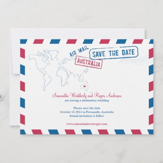 Australia Air Mail Wedding Save the Date (Voorkant)