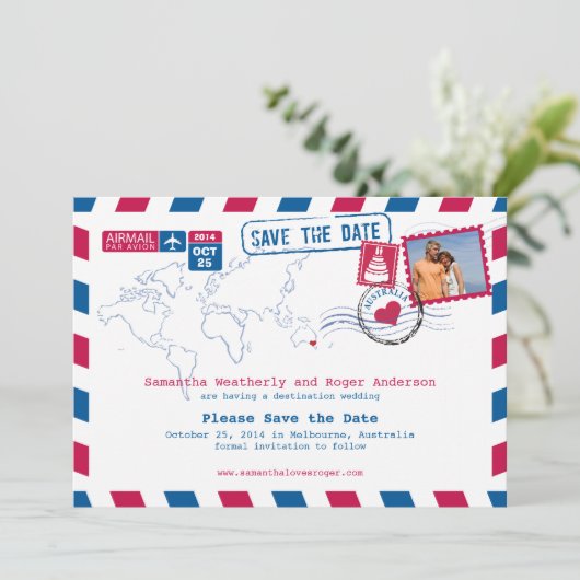 Australia Air Mail Wedding Save the Date (Staand voorkant)