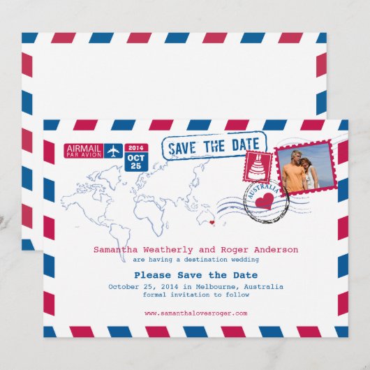 Australia Air Mail Wedding Save the Date (Voorkant / Achterkant)