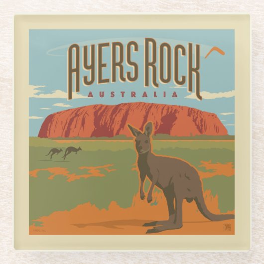 Australia | Ayers Rock Kangoeroes Glazen Onderzetter (Voorkant)