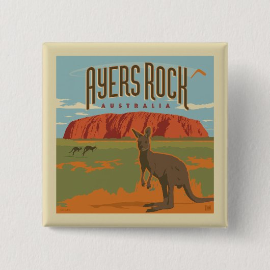 Australia | Ayers Rock Kangoeroes Vierkante Button 5,1 Cm (Voorkant)