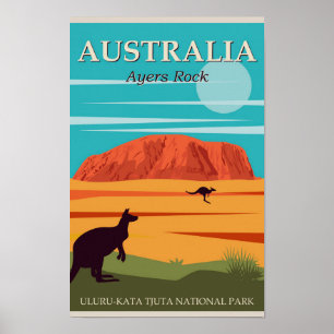 Australia Ayers Rock Vintage Travel Poster