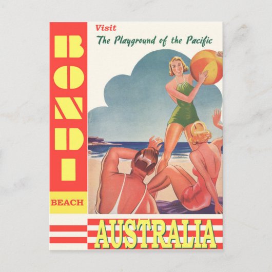 Australia Bondi Beach Vintage Travel Briefkaart (Voorkant)