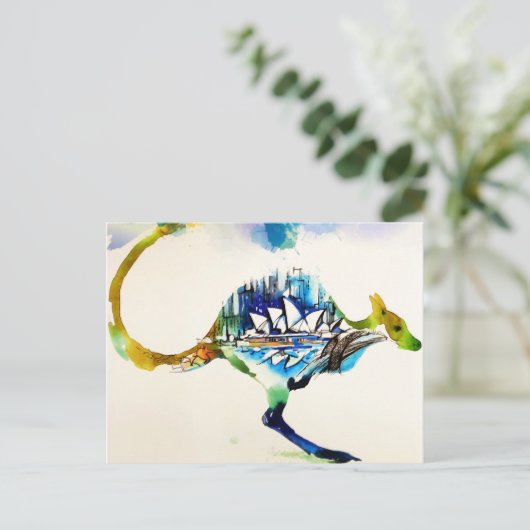 Australia City Skyline Travel Love Waterverf Briefkaart (Staand voorkant)