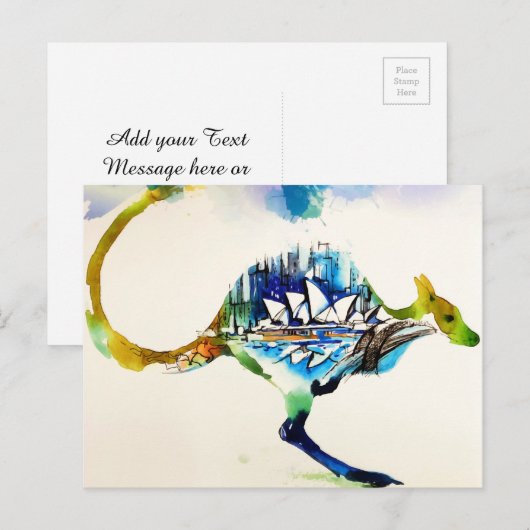 Australia City Skyline Travel Love Waterverf Briefkaart (Voorkant / Achterkant)