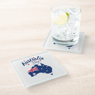Australia Day Rood Blauw en Wit Glazen Onderzetter